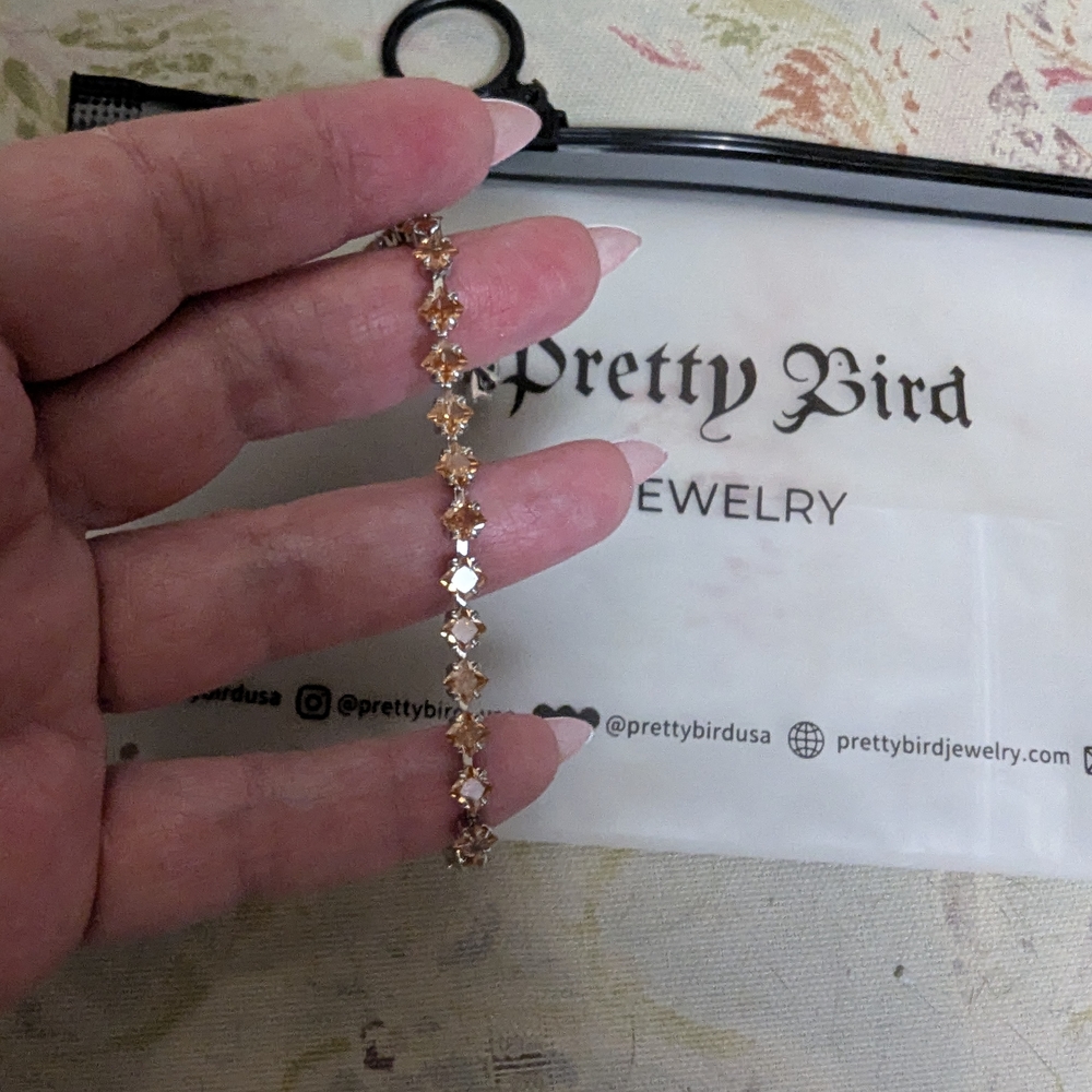 Pretty Bird White Gold Plated Champagne Color Tennis Bracelet ✨